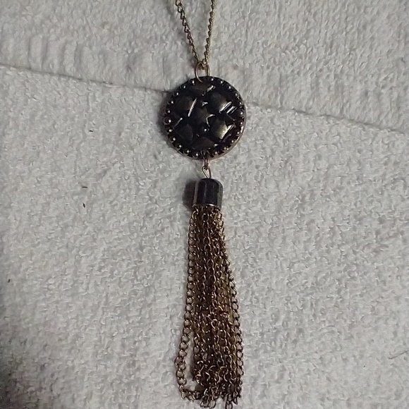 Long goldtone tassel coin chain necklace - Picture 5 of 5